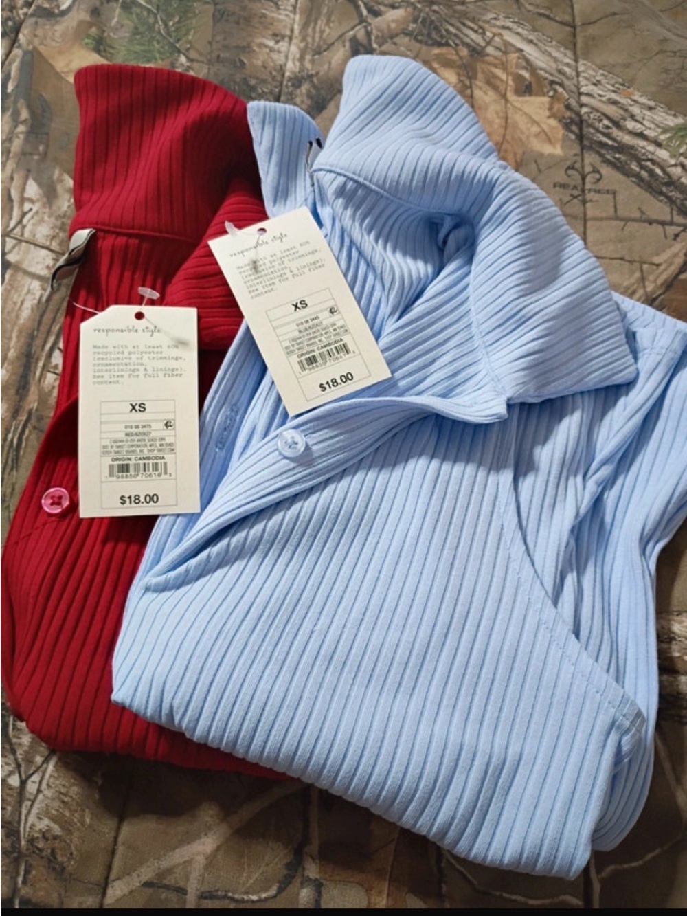 a new day Ribbed Button-Front Cardigan in Light Blue and Red